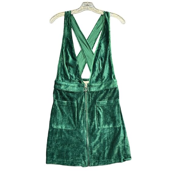 Moon River Green Velvet Jumper Dress Pockets & Cross Back Detail - Size Small - Picture 1 of 8